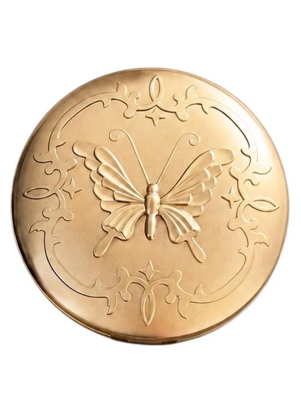 AMUSE Porcelain Pressed Setting Powder Raised Embossed Gold Butterfly Compact